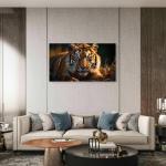 Large Tempered Glass Art,Intense Gaze Tiger Portrait,Wildlife and Nature Wall Decor