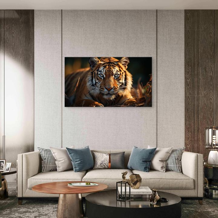 Large Tempered Glass Art,Intense Gaze Tiger Portrait,Wildlife and Nature Wall Decor