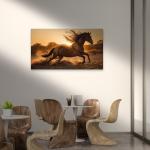 Extra Large Tempered Glass Art: Golden Runner - Galloping Horse at Sunset with Glitter Dust