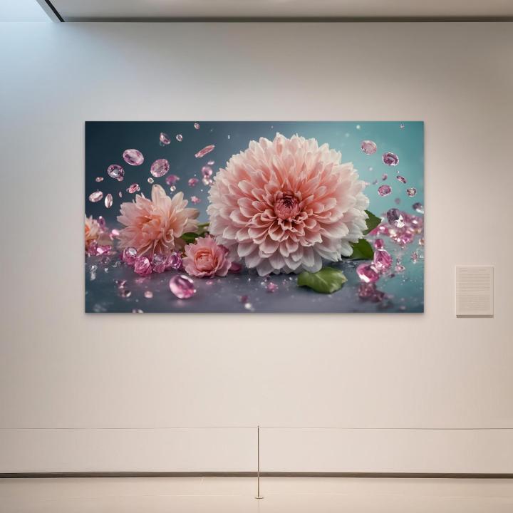 Large Pink Dahlia Flower Tempered Glass Art - Luxury Gemstone Wall Decor - Floral Photography Print