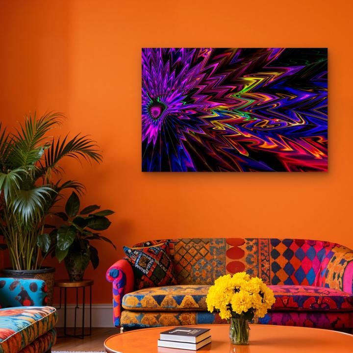 Oversized Tempered Glass Panel | Fluid Digital Art and Neon Waves Theme
