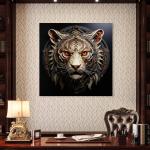 Large Tempered Glass Wall Art - Ornate Gold Detail Lion Head Sculpture Print