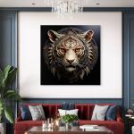 Large Tempered Glass Wall Art - Ornate Gold Detail Lion Head Sculpture Print