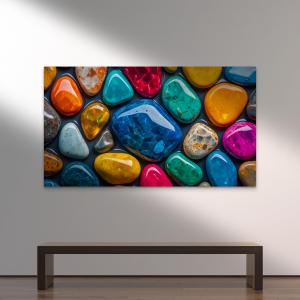 Colorful Stone Pattern Tempered Glass Wall Art – Modern Glossy Abstract Large Wall Decor