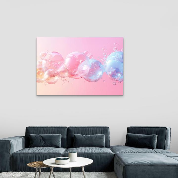 Pink & Blue Bubble Tempered Glass Wall Art – Modern Glossy Decor