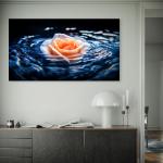 Floating Rose on Water Waves Glass Printing,Luxury Glass Wall Hanging