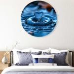 Blue Heart Water Drop Round Tempered Glass Wall Art, Macro Splash Photography, Abstract Decor