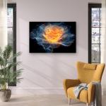 Neon Rose Tempered Glass Wall Art, Abstract Fire and Ice Effect.