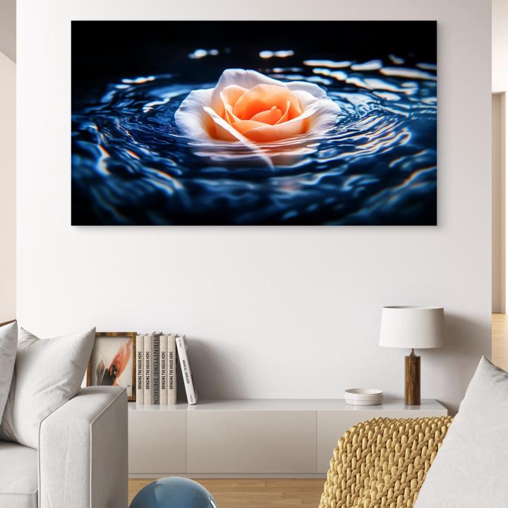 Floating Rose on Water Waves Glass Printing,Luxury Glass Wall Hanging