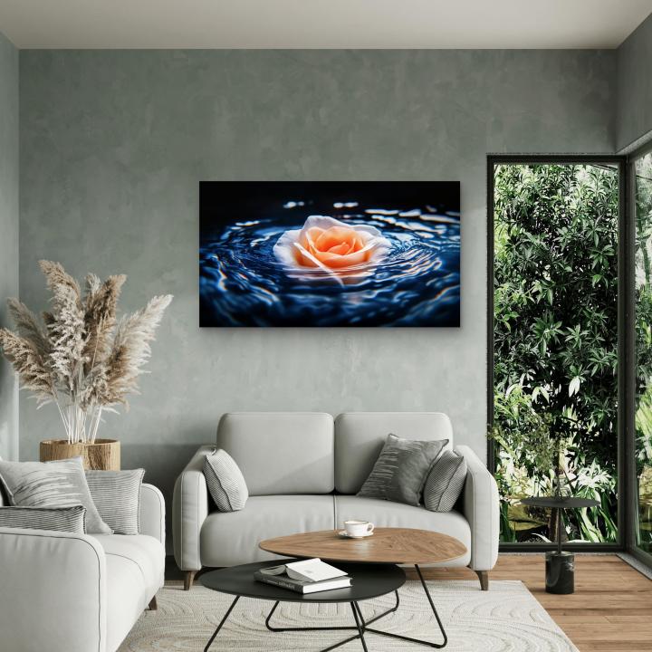 Floating Rose on Water Waves Glass Printing,Luxury Glass Wall Hanging