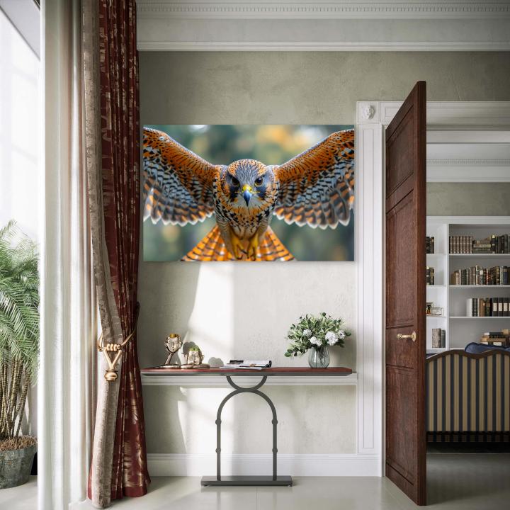 Flying Falcon Tempered Glass Wall Art, Bird of Prey Photography.Large Size.