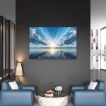 Tempered Glass Wall Art, Sunrise Ocean View, Sun Rays Print