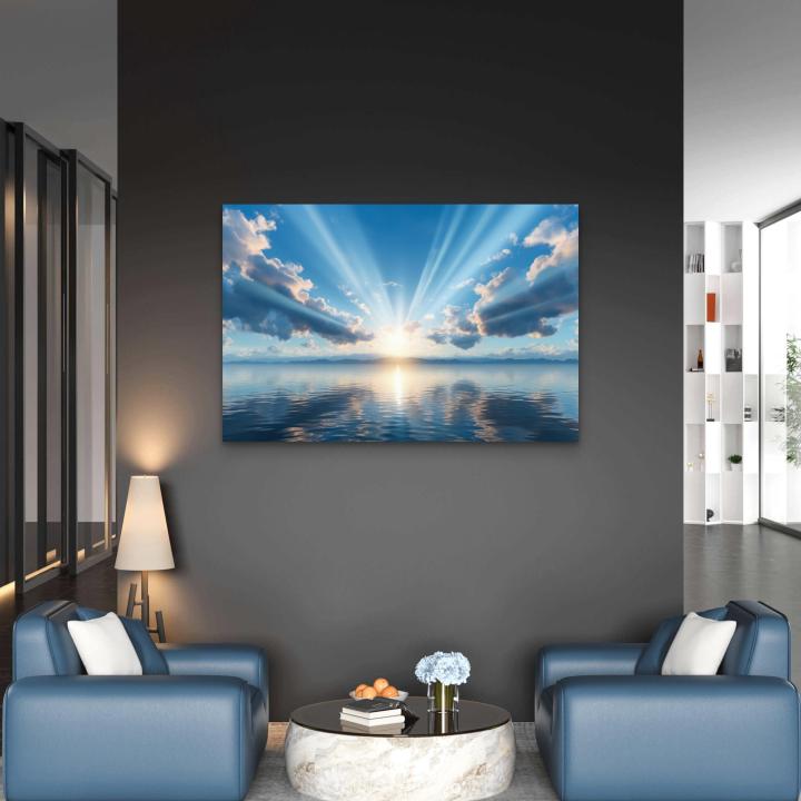 Tempered Glass Wall Art, Sunrise Ocean View, Sun Rays Print