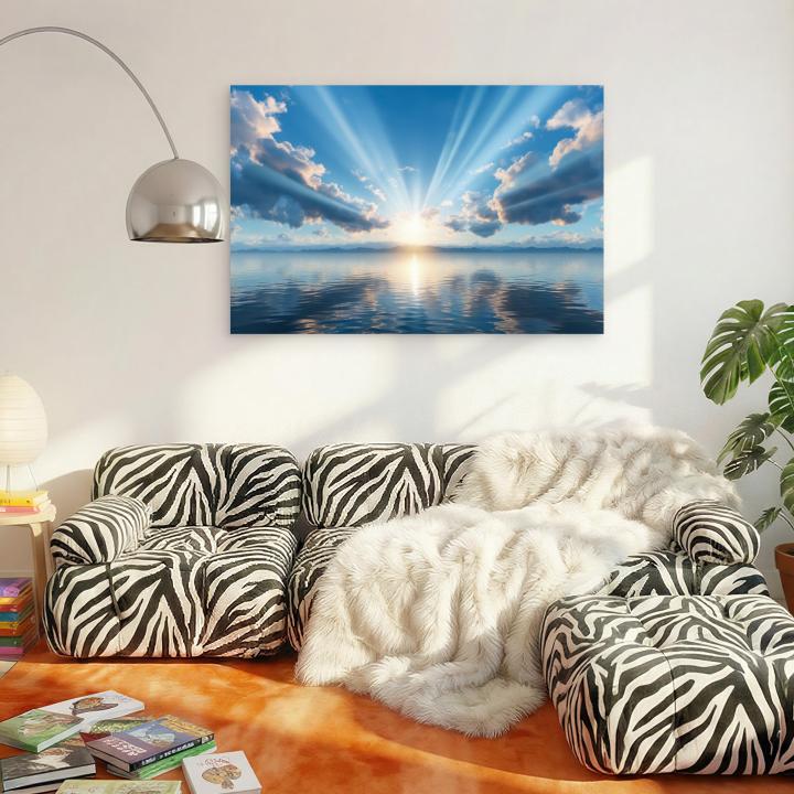 Tempered Glass Wall Art, Sunrise Ocean View, Sun Rays Print