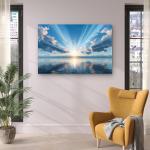 Tempered Glass Wall Art, Sunrise Ocean View, Sun Rays Print