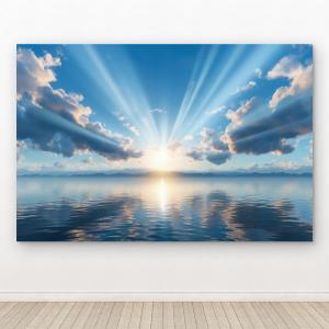Tempered Glass Wall Art, Sunrise Ocean View, Sun Rays Print
