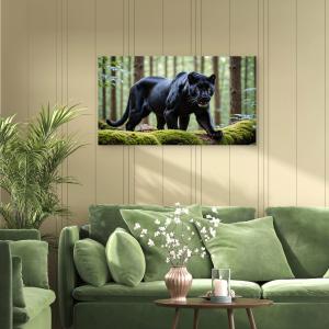 Black Panther,Jungle Wildlife Tempered Glass Print, Large Forest Animal Decor