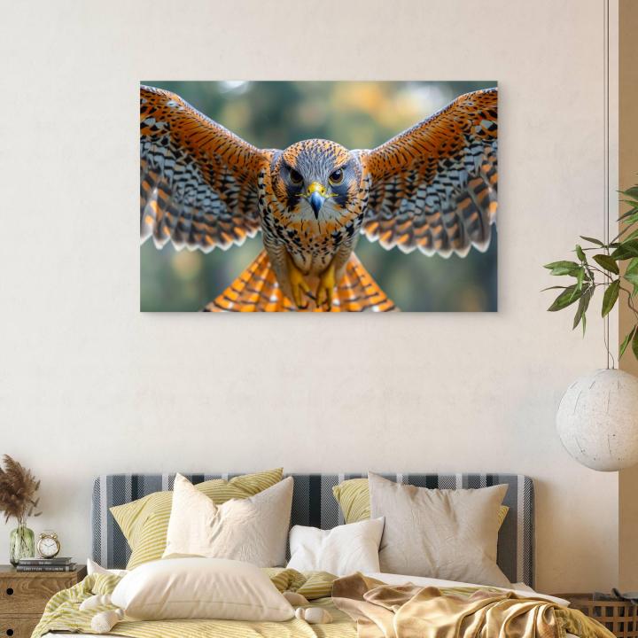 Flying Falcon Tempered Glass Wall Art, Bird of Prey Photography.Large Size.