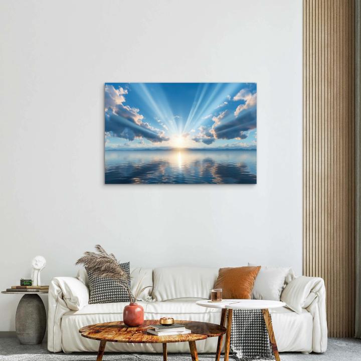 Tempered Glass Wall Art, Sunrise Ocean View, Sun Rays Print