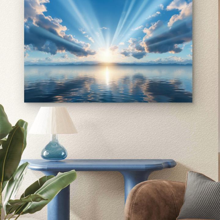 Tempered Glass Wall Art, Sunrise Ocean View, Sun Rays Print