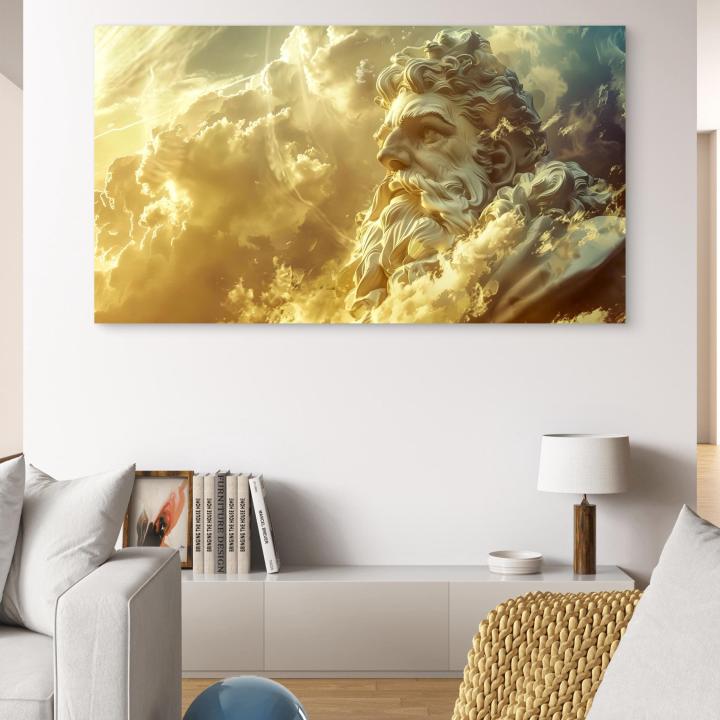 Greek Mythology Zeus Tempered Wall Decor,Ancient God Sculpture Printing on Glass