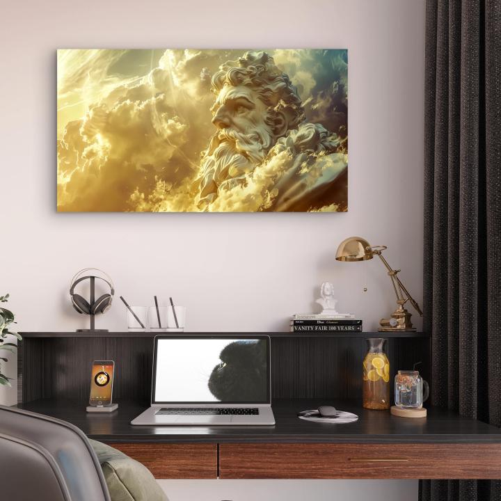 Greek Mythology Zeus Tempered Wall Decor,Ancient God Sculpture Printing on Glass