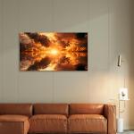 Golden Sunset Clouds Tempered Glass Wall Art – Symmetrical Sky Decor,Large