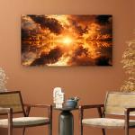 Golden Sunset Clouds Tempered Glass Wall Art – Symmetrical Sky Decor,Large
