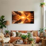 Golden Sunset Clouds Tempered Glass Wall Art – Symmetrical Sky Decor,Large