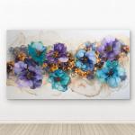 Alcohol Ink Glass Wall Art, Abstract Floral Tempered Glass Decor, Large Gold Vein Wall Hanging