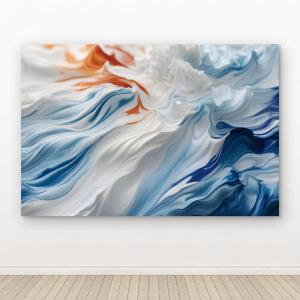 Abstract Fluid Wave Tempered Glass Wall Art, Blue and Orange,Large