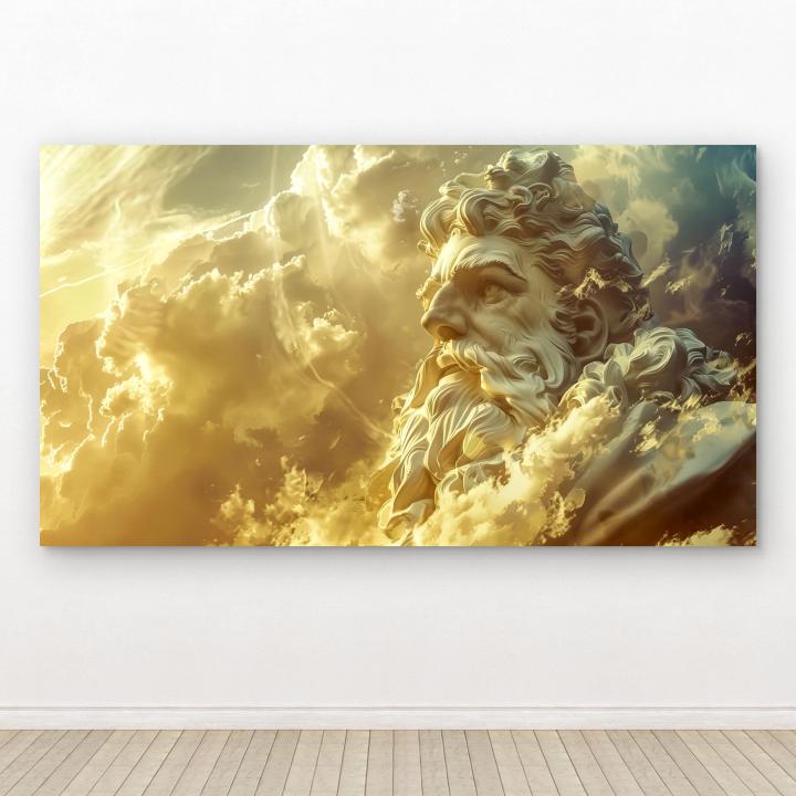 Greek Mythology Zeus Tempered Wall Decor,Ancient God Sculpture Printing on Glass