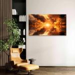 Golden Sunset Clouds Tempered Glass Wall Art – Symmetrical Sky Decor,Large