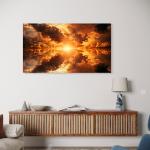 Golden Sunset Clouds Tempered Glass Wall Art – Symmetrical Sky Decor,Large