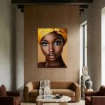 Exotic African Portrait Glass Art, Luxury Tempered Glass Decor, Bold Woman Wall Hanging
