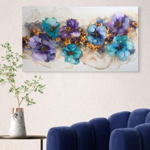 Alcohol Ink Glass Wall Art, Abstract Floral Tempered Glass Decor, Large Gold Vein Wall Hanging