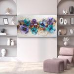 Alcohol Ink Glass Wall Art, Abstract Floral Tempered Glass Decor, Large Gold Vein Wall Hanging
