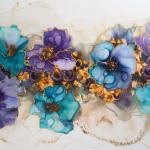 Alcohol Ink Glass Wall Art, Abstract Floral Tempered Glass Decor, Large Gold Vein Wall Hanging