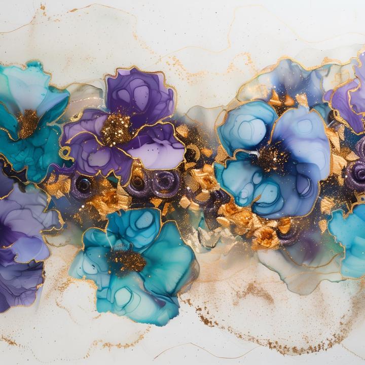 Alcohol Ink Glass Wall Art, Abstract Floral Tempered Glass Decor, Large Gold Vein Wall Hanging