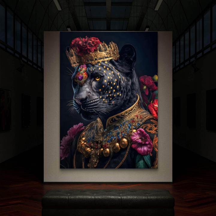 Black Panther Glass Wall Art,Regal Animal Portrait,Maximalist Home Decor,Large Tempered Glass