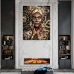 Gold African Woman Portrait, Renaissance Mashup Decor, Tempered Glass Print, Eclectic Maximalist Art