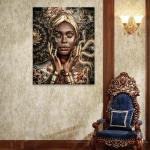 Gold African Woman Portrait, Renaissance Mashup Decor, Tempered Glass Print, Eclectic Maximalist Art