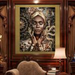 Gold African Woman Portrait, Renaissance Mashup Decor, Tempered Glass Print, Eclectic Maximalist Art