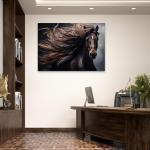 Majestic Brown Horse Glass Wall Art,Wild Horse with Flowing Mane Tempered Print