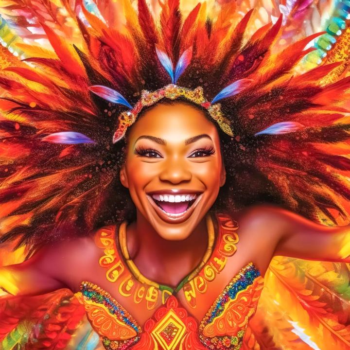 Vibrant Carnival Queen Tempered Glass Wall Art - Colorful Feather Headdress Portrait