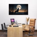 Howling Wolf Under Full Moon Tempered Glass Wall Art, Wildlife Decor,Large