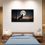 Howling Wolf Under Full Moon Tempered Glass Wall Art, Wildlife Decor,Large