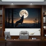 Howling Wolf Under Full Moon Tempered Glass Wall Art, Wildlife Decor,Large