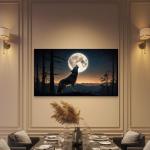 Howling Wolf Under Full Moon Tempered Glass Wall Art, Wildlife Decor,Large