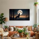 Howling Wolf Under Full Moon Tempered Glass Wall Art, Wildlife Decor,Large